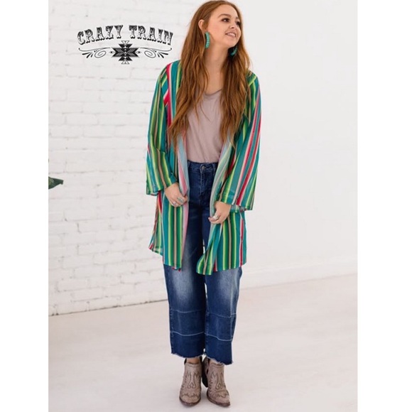 Crazy Train Serape Green Kimono S-3X - Picture 4 of 6
